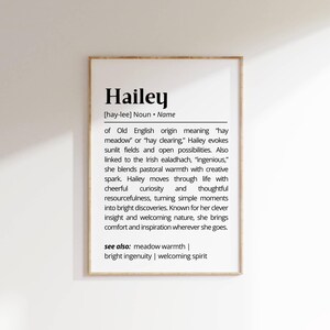 Hailey Name Definition Wall Art Personalized Name Meaning Gift for Her Minimalist Typography Poster Baby Shower Printable Nursery Art Decor