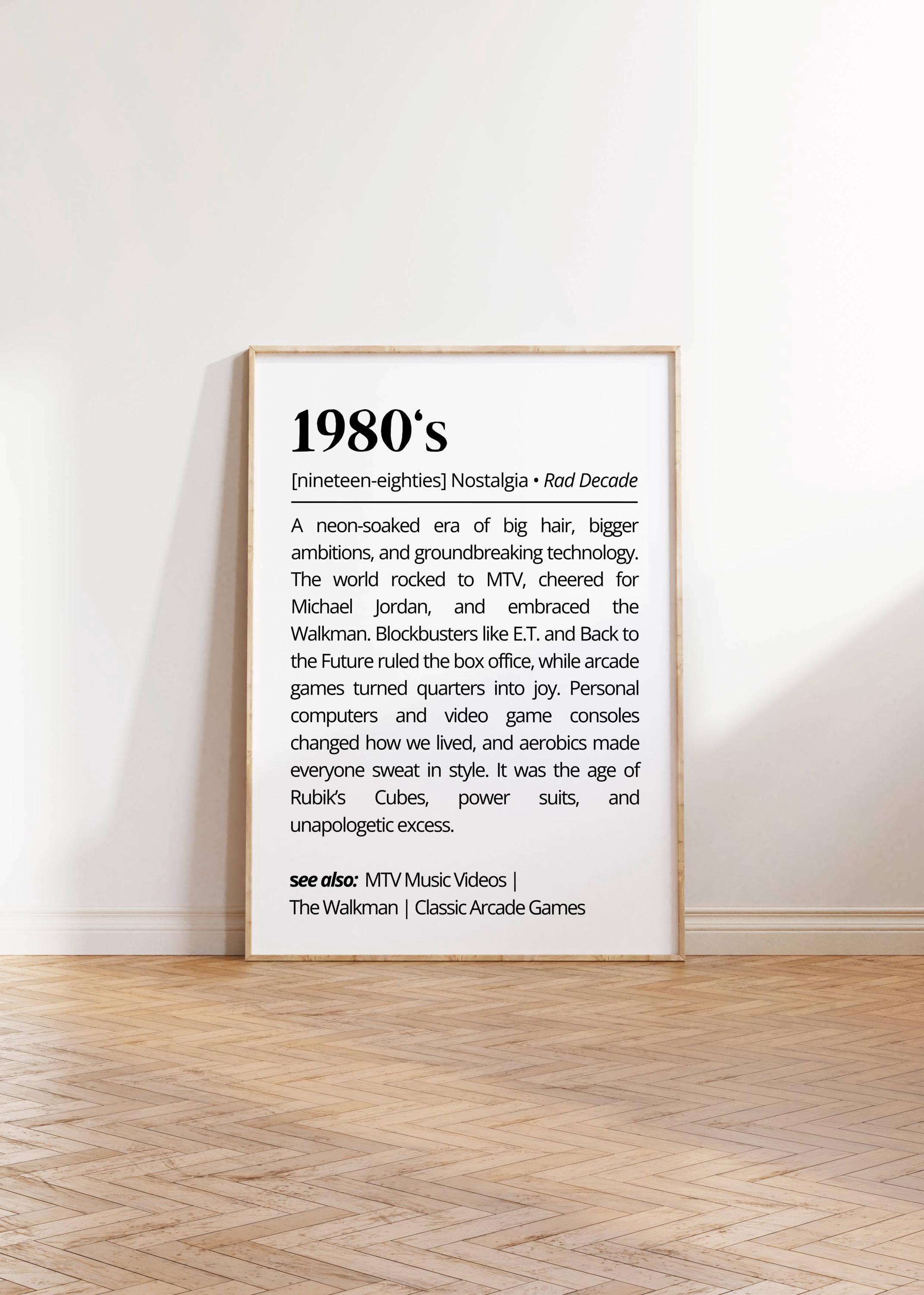 1980's Nostalgia Definition Wall Art Groovy Retro Printable Minimalistic Poster History Gift Idea Art Decor Unique Personalized Gift Digital