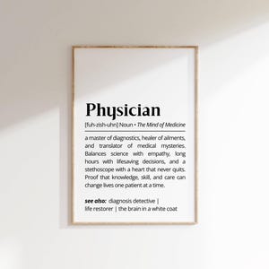 Physician Definition Print Doctor Wall Art Medical Office Decor Gift for Doctors Minimalist Typography Poster White Coat Printable Art Gift