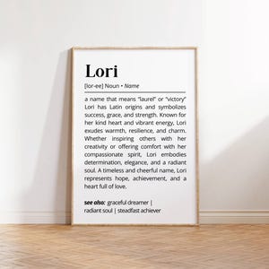Lori Name Definition Wall Art Personalized Name Meaning Minimalist Typography Poster Baby Shower Gift Idea for Baptism Nursery Home Decor