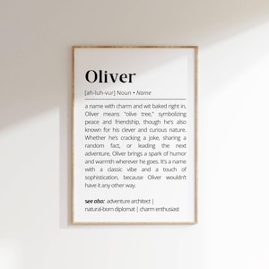 Oliver Name Definition Wall Art Boy Nursery Decor Personalized Name Meaning Baby Room Printable Art Unique Gift for Boys Name Art Poster
