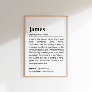 James Name Definition Wall Art Classic Baby Boy Nursery Decor Personalized Name Meaning Print Unique Gift for Boys Inspirational Name Poster