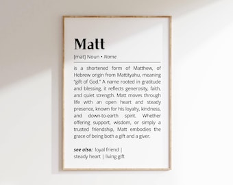 Matt Name Meaning Print | Personalized Gift | Nursery Wall Art | Instant Digital Download