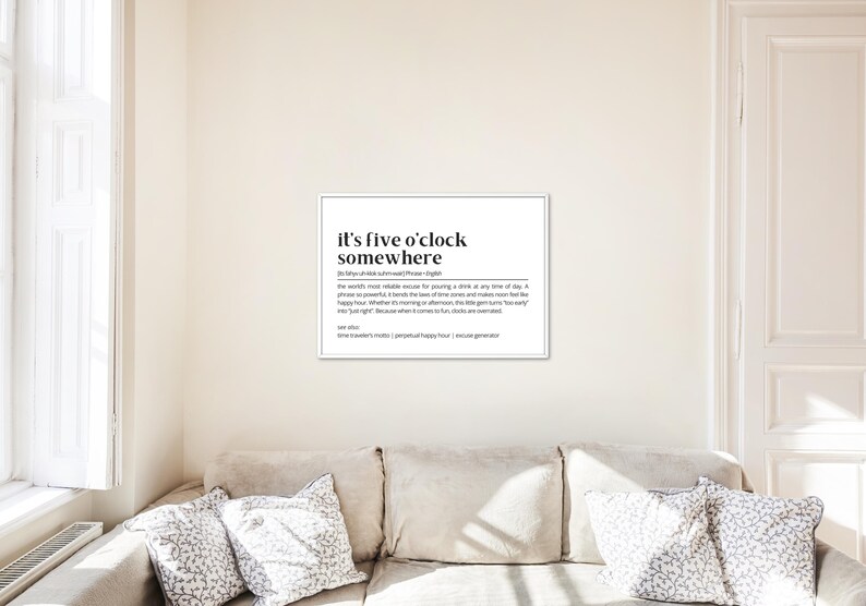Its Five OClock Somewhere Definition Wall Art Funny Drink Quote Printable Bar Decor Happy Hour Alcohol  Humor Print Digital Download Poster