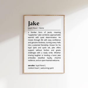Jake Name Definition Wall Art Personalized Name Meaning Gift for Him Minimalist Typography Poster Baby Shower Printable Nursery Art Decor