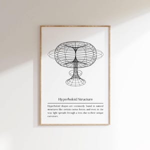 May include: A black and white line drawing of a hyperboloid structure. The image includes the text "Hyperboloid Structure" and a description of how hyperboloid shapes are commonly found in nature.