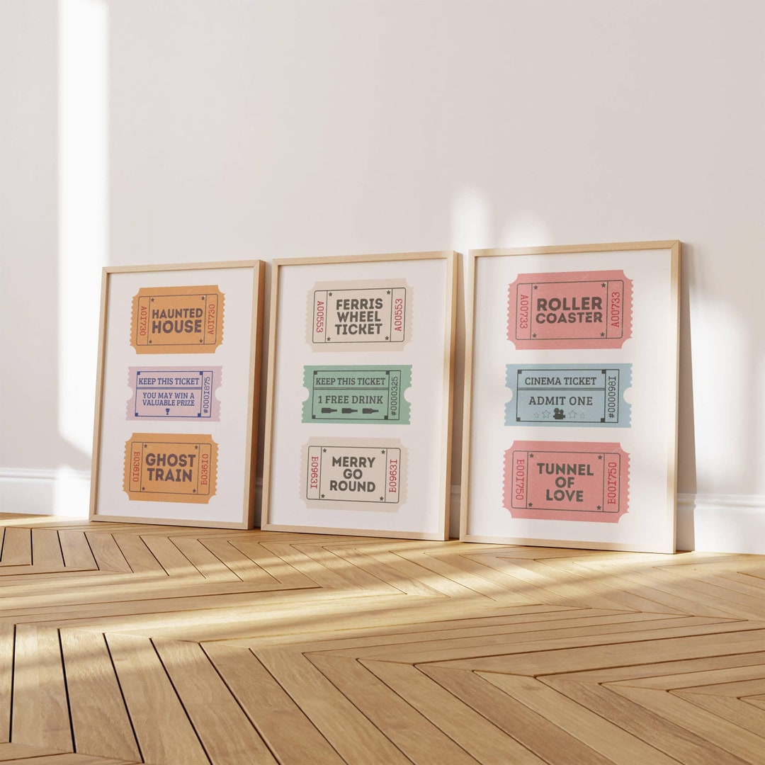Vintage Carnival Ticket Art Prints: Haunted House, Ferris Wheel, Roller ...