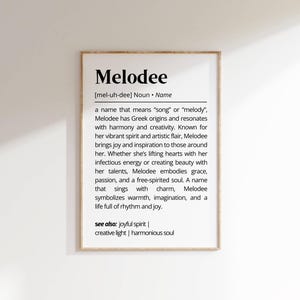 Melodee Name Meaning Print | Personalized Gift | Nursery Wall Art | Instant Digital Download