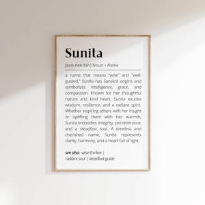 Sunita Name Definition Wall Art Personalized Name Meaning Minimalist Typography Poster Baby Shower Printable Gift Baptism Nursery Home Decor