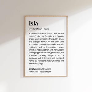 Isla Name Definition Wall Art Personalized Name Meaning Minimalist Typography Poster Baby Shower Printable Gift Baptism Nursery Home Decor