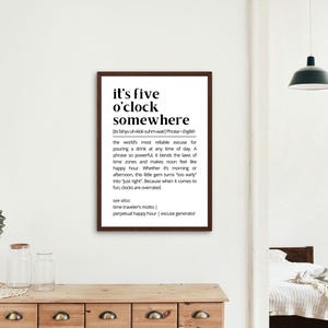 Its Five OClock Somewhere Definition Wall Art Funny Drink Quote Printable Bar Decor Happy Hour Alcohol  Humor Print Digital Download Poster