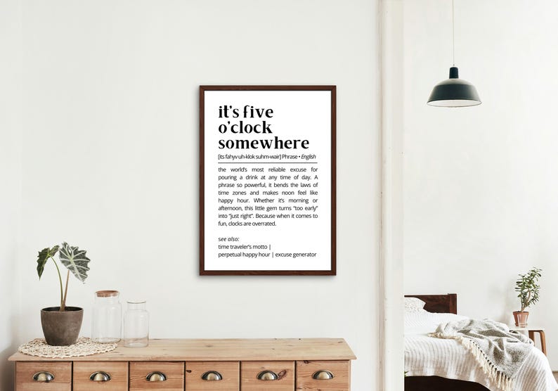 Its Five OClock Somewhere Definition Wall Art Funny Drink Quote Printable Bar Decor Happy Hour Alcohol  Humor Print Digital Download Poster