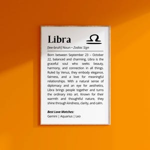 Libra Zodiac Definition Printable Wall Art Astrology Gift for Her Modern Typography Horoscope Unique Personalized Wall Decor Gift Poster