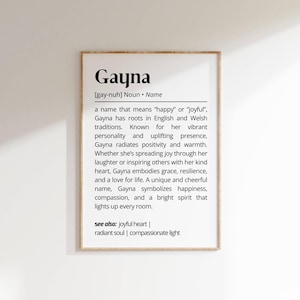 Gayna Name Definition Wall Art Printable Name Meaning Poster Minimalist Positive Decor Personalized Gift for Her Typography Name Art Decor