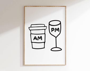 Funny Coffee to Wine Print: Minimalist Kitchen Bar Art (Digital Download)