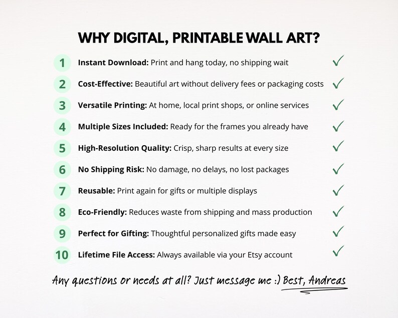 Why digital printable wall art instant download benefits no shipping cost effective multiple sizes high resolution print at home personalized name meaning prints eco friendly lifetime access