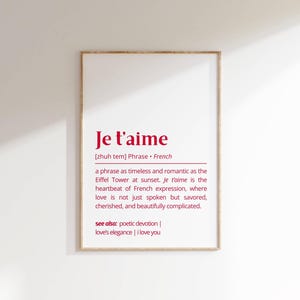 I Love You Definition in French Je t&#39;aime Printable Wall Art Romantic Typography Gift Idea for Valentines Day Personalized Decor Love Poster
