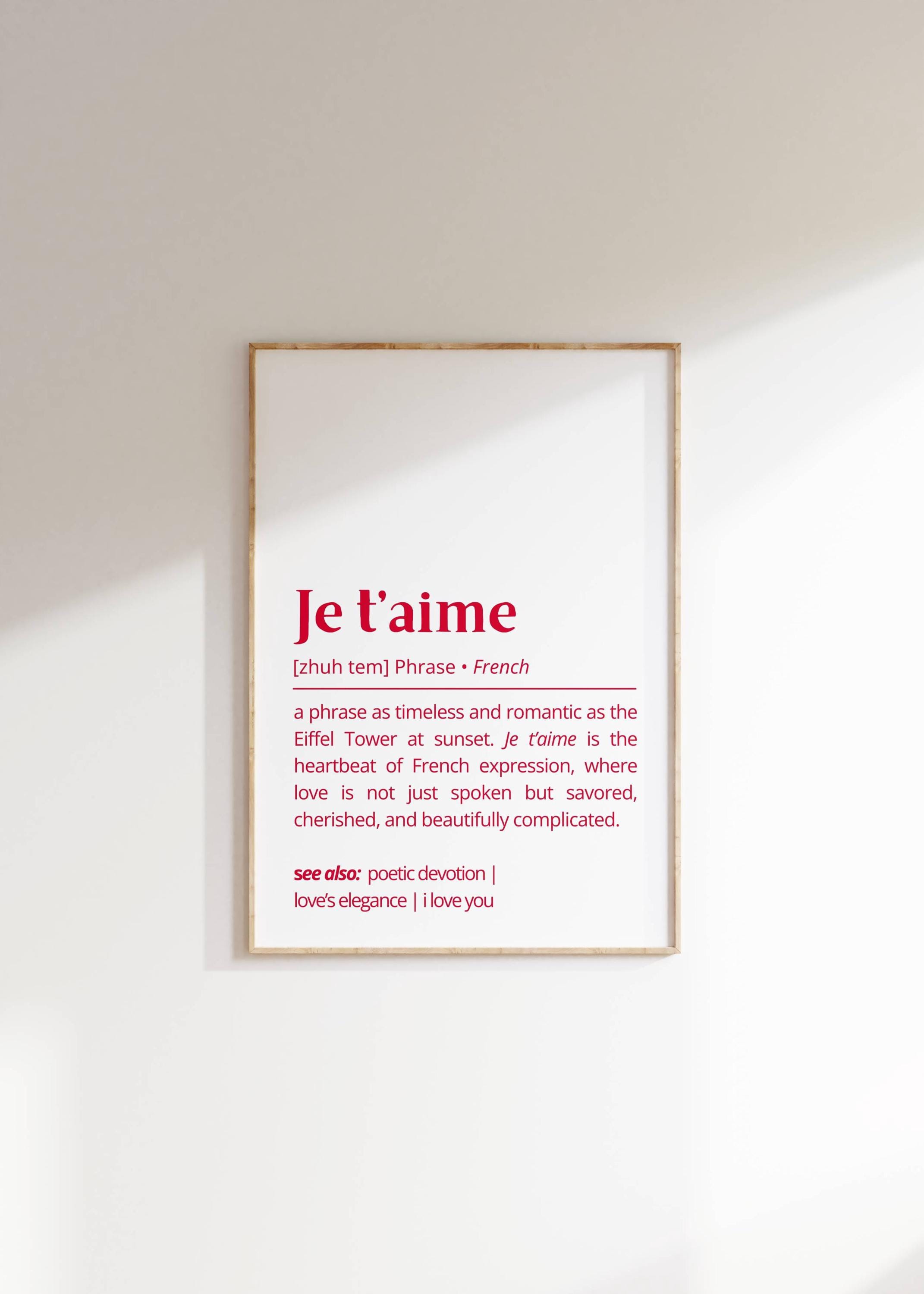 I Love You Definition in French Je t'aime Printable Wall Art Romantic Typography Gift Idea for Valentines Day Personalized Decor Love Poster