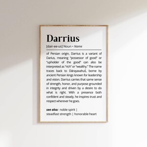 Darrius Name Definition Wall Art Positive Name Meaning Personalized Gift for New Mom Baby Shower Printable Poster Typography Nursery Decor