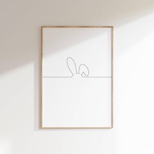 Bunny Ears Line Art Minimalist Printable Easter Rabbit Wall Art Modern Cute Spring Poster Gift for Kids Room Dorm or Kitchen Elegant Decor