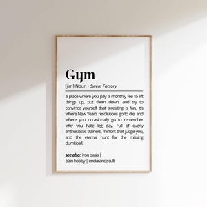 Gym Definition Poster Funny Gym Wall Art Printable Humor Fitness Motivation Decor Gift for Home Gym Typography as Workout Art for Gym Lovers
