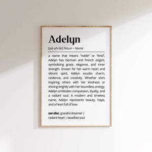 Adelyn Name Definition Wall Art Personalized Name Meaning Minimalist Typography Poster Baby Shower Gift idea for Baptism Nursery Home Decor
