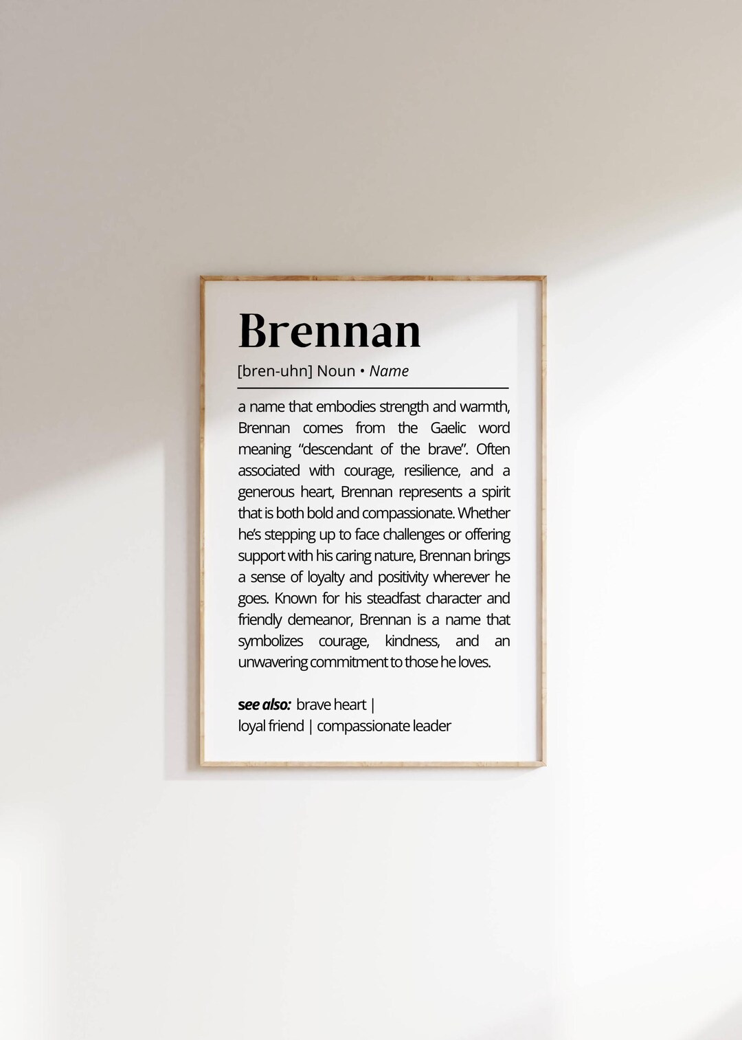 Brennan Name Definition Wall Art Personalized Name Meaning Gift ...
