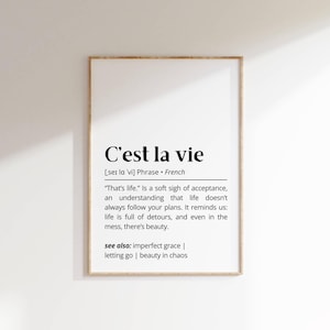 C’est La Vie Definition Print Wall Art French Quote Printable Download Minimalist Typography Art Housewarming Decor Gift for Her Home Office