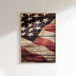 Wooden American Flag Wall Art Patriotic Printable Rustic Farmhouse Decor USA flag Print Instant Digital Download Home US Wood Art Poster
