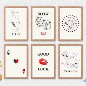 Set di 6 stampe di carte retrò, Lucky Ace Wall Art, poster di poker vintage, download digitale, arredamento alla moda, arte a tema gioco d'azzardo
