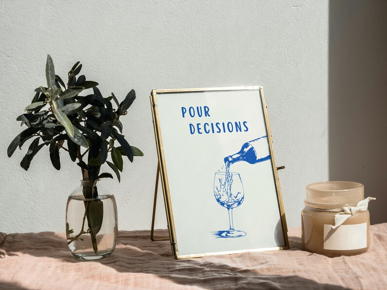 Pour Decisions Print Bar Art Print Minimalist Cocktail Poster Blue Bar Cart Wall Art Printable Drinks Wall Decor Digital Download 1 Print