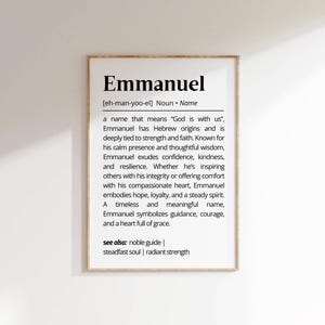 Emmanuel Name Definition Wall Art Typography Art Decor Minimalist Name Meaning Printable Gift for Him Inspirational Baby Nursery Name Poster