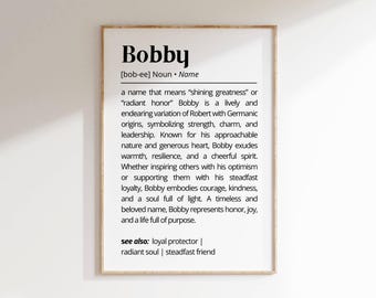 Bobby Name Meaning Print | Personalized Gift | Nursery Wall Art | Instant Digital Download