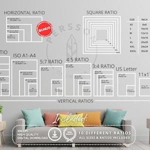 Ten of the most common Poster Sizes and ratios included in this listing with bonus ratio.