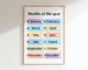 Months of the Year Educational Poster: Kids Classroom Decor (Printable Art)