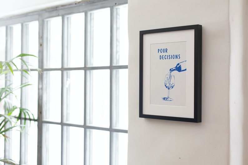 Pour Decisions Print Bar Art Print Minimalist Cocktail Poster Blue Bar Cart Wall Art Printable Drinks Wall Decor Digital Download 1 Print
