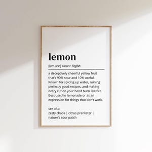 Funny Lemon Definition Kitchen Print: Humorous Citrus Wall Art (Digital Download)