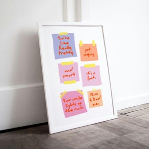 Affirmation Sticky Notes Wall Art Cute Motivational Poster Inspirational Quote Decor Gift Daughters and Girls for Positive Mom & Dad Vibes