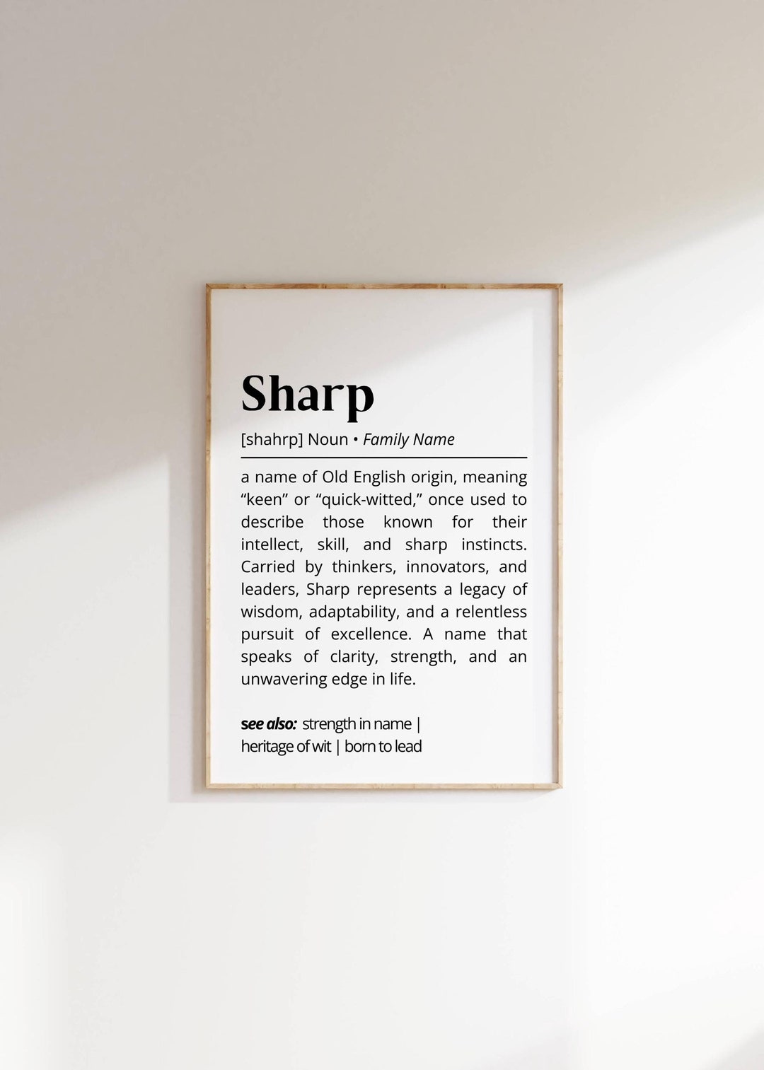 Sharp Family Name Meaning Print: Heritage Surname Wall Art (digital ...