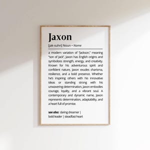 Jaxon Name Definition Wall Art Modern Personalized Gift for Boys Unique Name Meaning Print Typography Birthday Gift Idea Nursery Home Decor