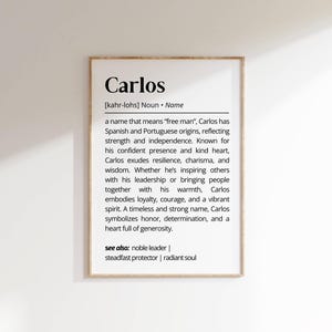 Carlos Name Meaning Print | Personalized Gift | Nursery Wall Art | Instant Digital Download