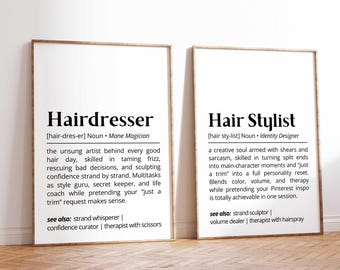 Hairdresser Hair Stylist Definition Print Bundle Funny Salon Wall Art Gift (Digital Download)