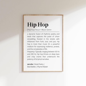 Hip Hop Music Definition Wall Art Typography Music Art Print Unique Gift idea for Him Minimalist Hip Hop Decor Rap Music Lover Gift Poster
