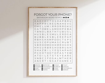 Funny Bathroom Word Search Poster: Minimalist Guest Toilet Decor (Digital Download)