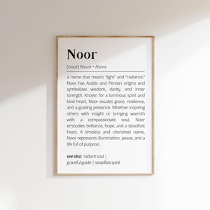 Noor Name Definition Wall Art Personalized Name Meaning Minimalist Typography Poster Baby Shower Printable Gift Baptism Nursery Home Decor