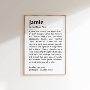 Jamie Name Definition Wall Art Personalized Name Meaning Gift for Her & Him Minimalist Typography Poster Baby Shower Printable Nursery Decor