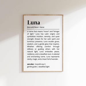 Luna Name Definition Wall Art Personalized Name Meaning Gift for Her Minimalist Typography Poster Baby Shower Printable Nursery Art Decor