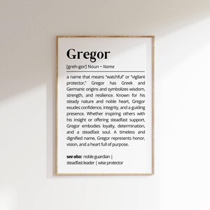 Gregor Name Meaning Print: Minimalist Typography Art (Digital Download)