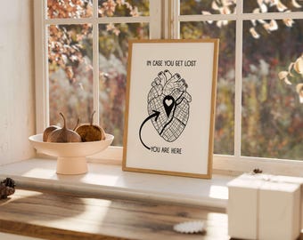 Anatomical Heart Map Art Print | Minimalist Love Gift (digital