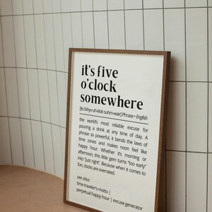 Its Five OClock Somewhere Definition Wall Art Funny Drink Quote Printable Bar Decor Happy Hour Alcohol  Humor Print Digital Download Poster